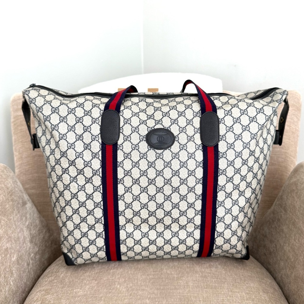 Gucci authentic XL tote bag travel bag weekender grey navy monogram canvas - Picture 3 of 15